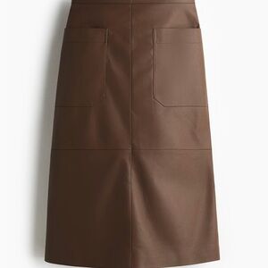 H&M Coated Brown Leather Midi Skirt
